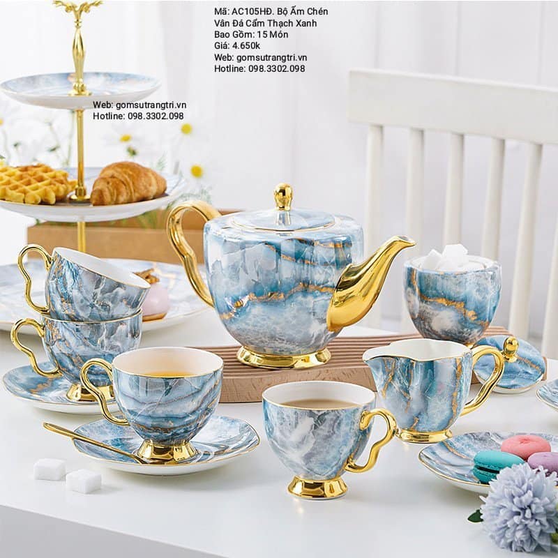 BỘ ẤM CHÉN VÂN ĐÁ CẨM THẠCH XANH